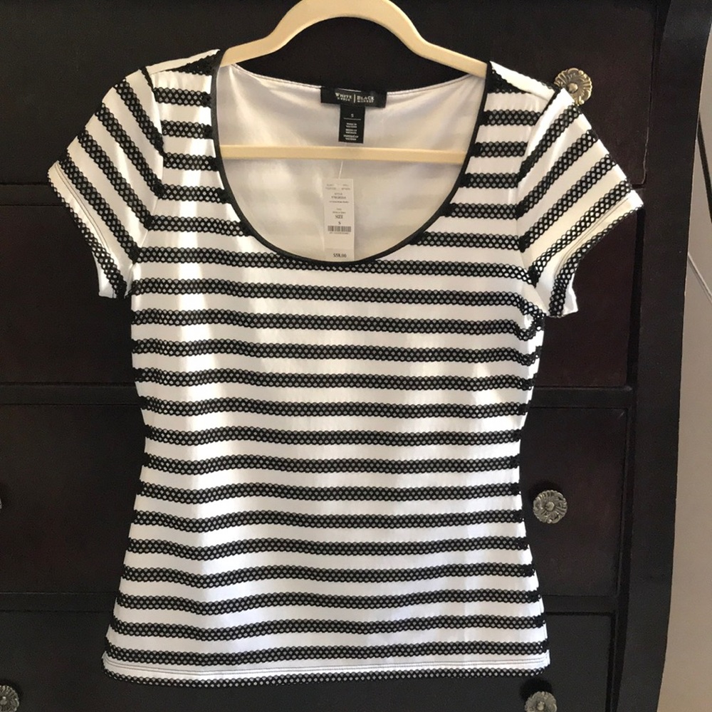 WHBM black/white striped short sleeve top